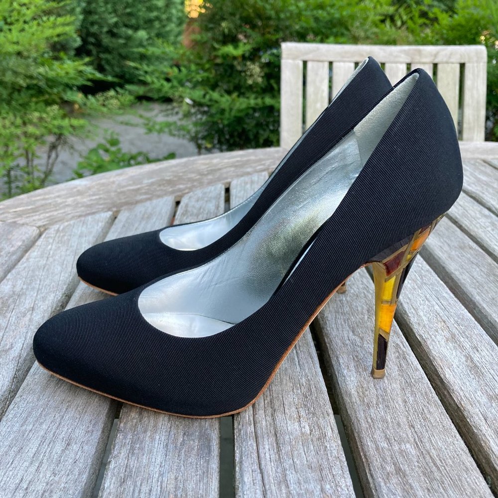 GIUSEPPE ZANOTTI Black Grosgrain Pumps with Multicolored Heels Size 36.5 - Picture 3 of 14